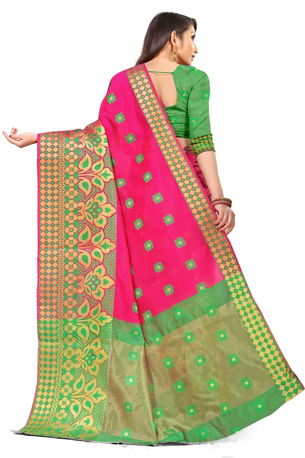 Pink_Silk___Premium_&_Elegant_(_Zari_Flower_Butta_)_Banarasi_Saree_With_Blouse_Piece_For_Women