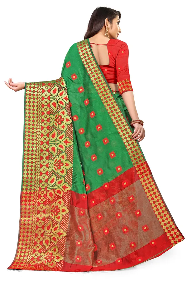Green_Silk___Premium_&_Elegant_(_Zari_Flower_Butta_)_Banarasi_Saree_With_Blouse_Piece_For_Women