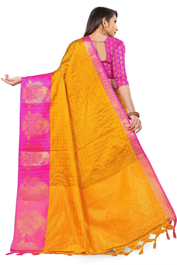 Bronze_Silk___Premium_&_Elegant_(_Zari_Checkered_)_Banarasi_Saree_With_Blouse_Piece_For_Women
