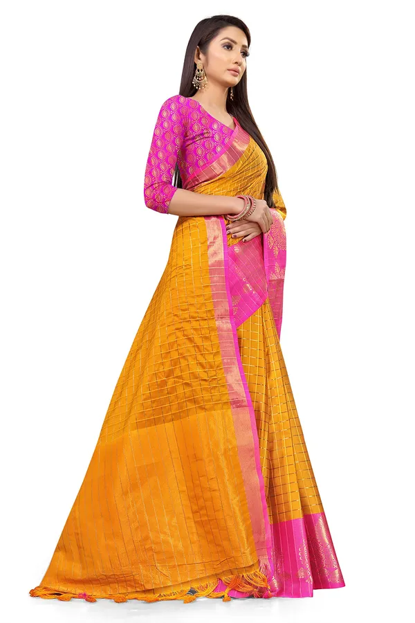Bronze_Silk___Premium_&_Elegant_(_Zari_Checkered_)_Banarasi_Saree_With_Blouse_Piece_For_Women