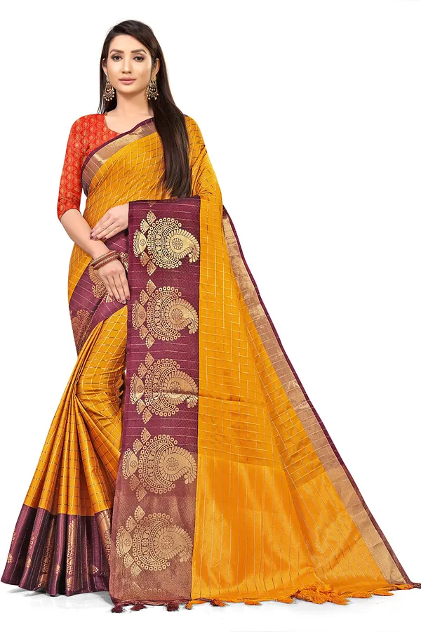 Multicolor_Silk___Premium_&_Elegant_(_Zari_Checkered_)_Banarasi_Saree_With_Blouse_Piece_For_Women