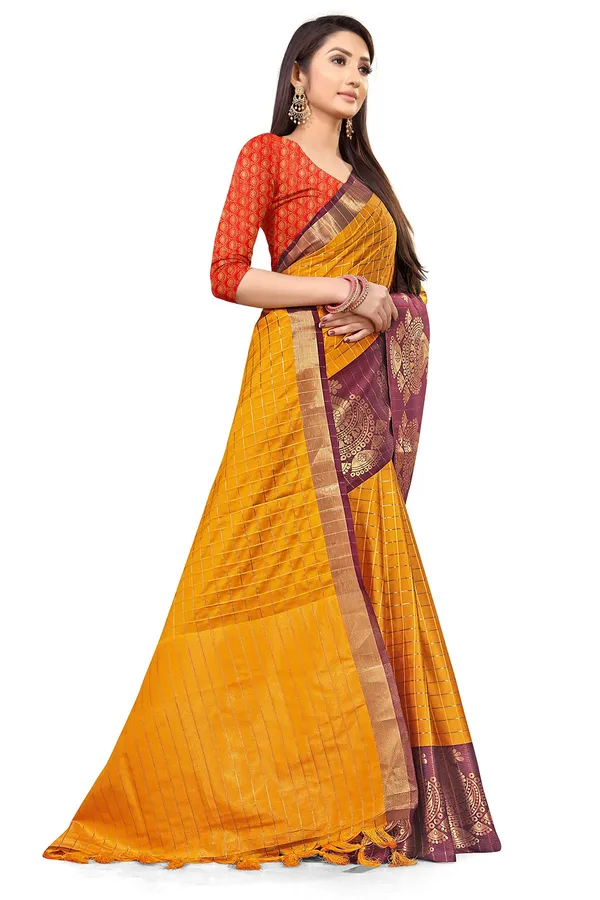 Multicolor_Silk___Premium_&_Elegant_(_Zari_Checkered_)_Banarasi_Saree_With_Blouse_Piece_For_Women