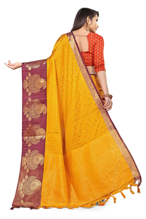 Multicolor_Silk___Premium_&_Elegant_(_Zari_Checkered_)_Banarasi_Saree_With_Blouse_Piece_For_Women