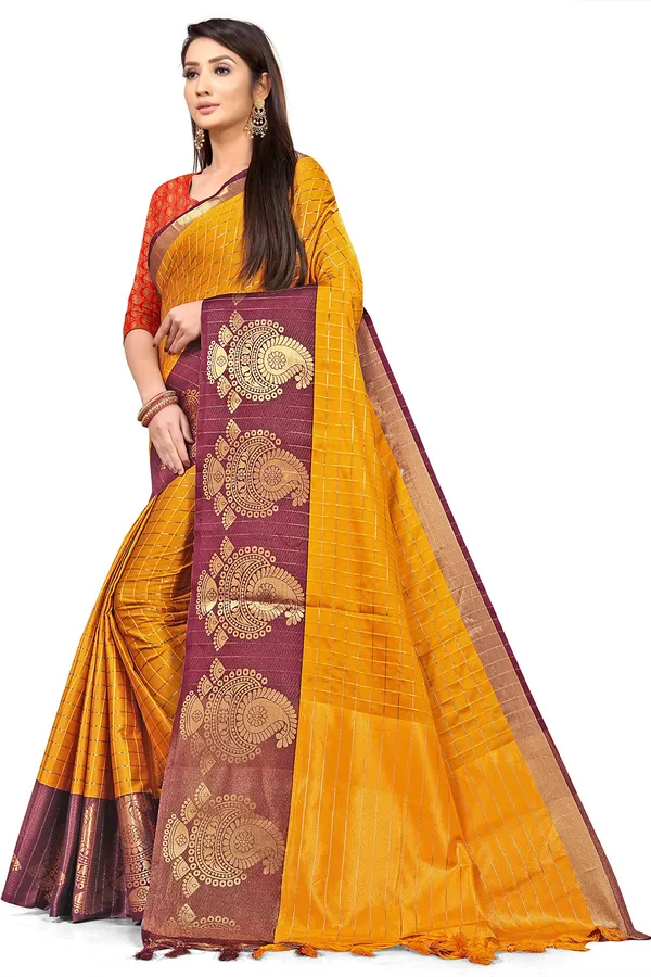Multicolor_Silk___Premium_&_Elegant_(_Zari_Checkered_)_Banarasi_Saree_With_Blouse_Piece_For_Women