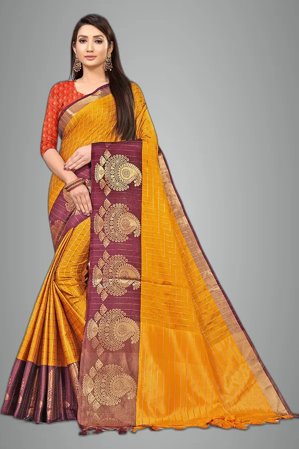 Multicolor_Silk___Premium_&_Elegant_(_Zari_Checkered_)_Banarasi_Saree_With_Blouse_Piece_For_Women