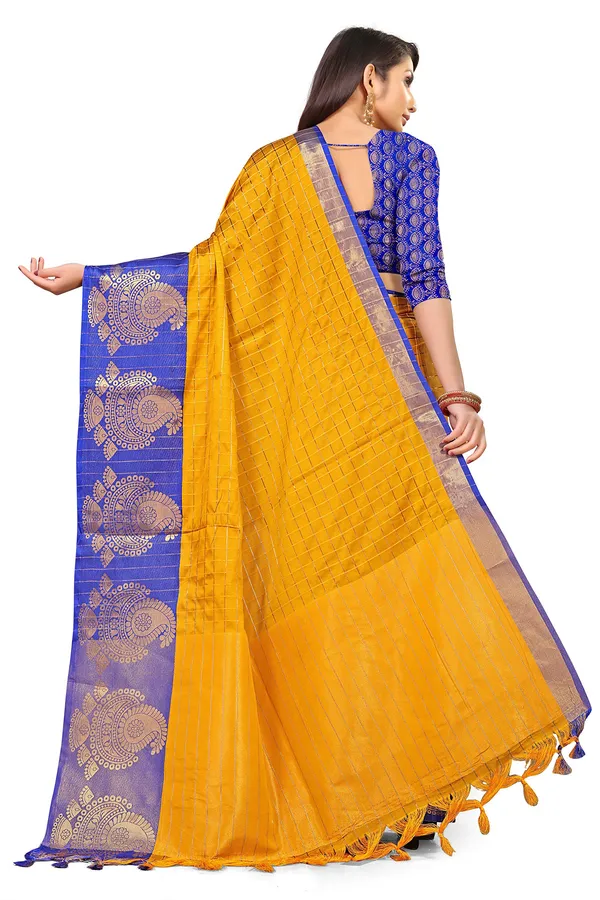 Blue_Silk___Premium_&_Elegant_(_Zari_Checkered_)_Banarasi_Saree_With_Blouse_Piece_For_Women