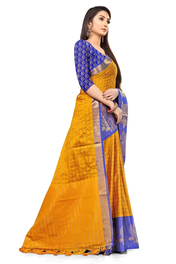 Blue_Silk___Premium_&_Elegant_(_Zari_Checkered_)_Banarasi_Saree_With_Blouse_Piece_For_Women