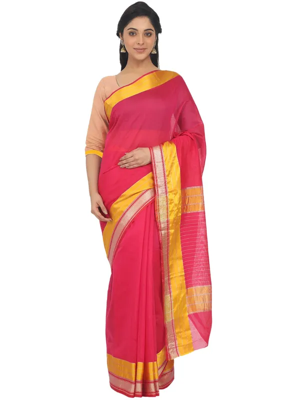 Pink_Cotton_Silk_Premium_&_Elegant_Maheshwari_Saree_With_Blouse_Piece_For_Women