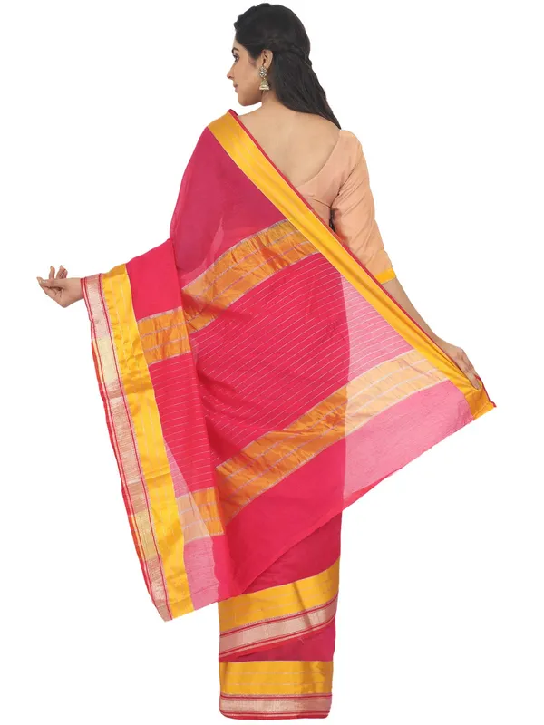Pink_Cotton_Silk_Premium_&_Elegant_Maheshwari_Saree_With_Blouse_Piece_For_Women