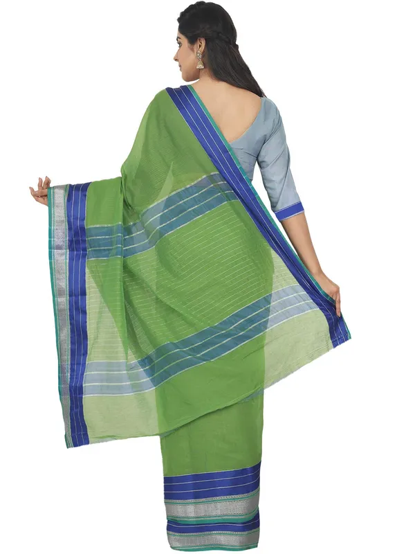Green_Cotton_Silk_Premium_&_Elegant_Maheshwari_Saree_With_Blouse_Piece_For_Women