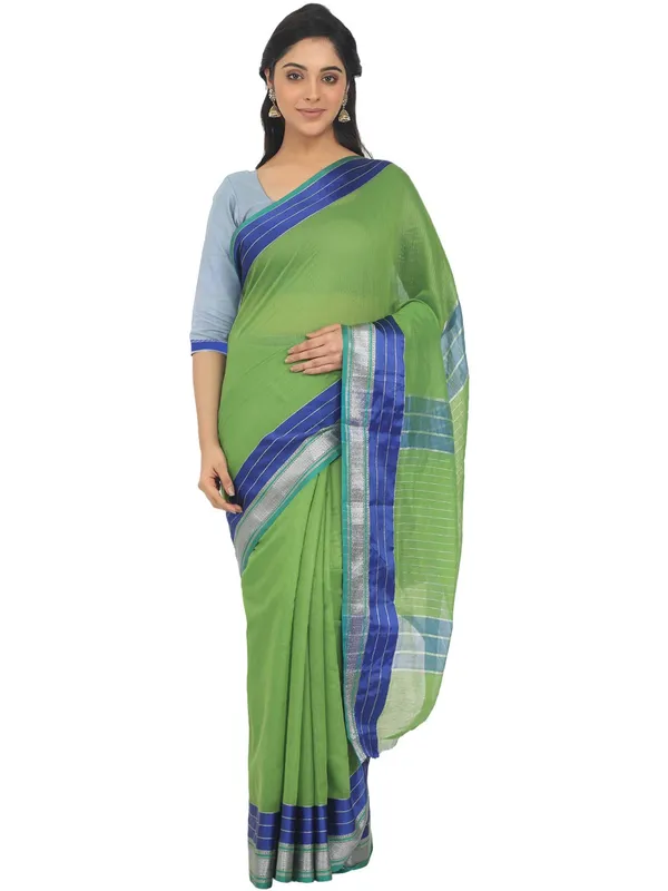 Green_Cotton_Silk_Premium_&_Elegant_Maheshwari_Saree_With_Blouse_Piece_For_Women