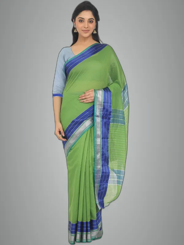 Green_Cotton_Silk_Premium_&_Elegant_Maheshwari_Saree_With_Blouse_Piece_For_Women