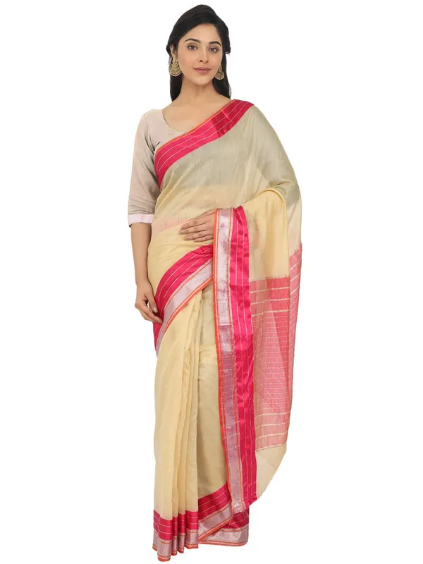 Yellow_Cotton_Silk_Premium_&_Elegant_Maheshwari_Saree_With_Blouse_Piece_For_Women