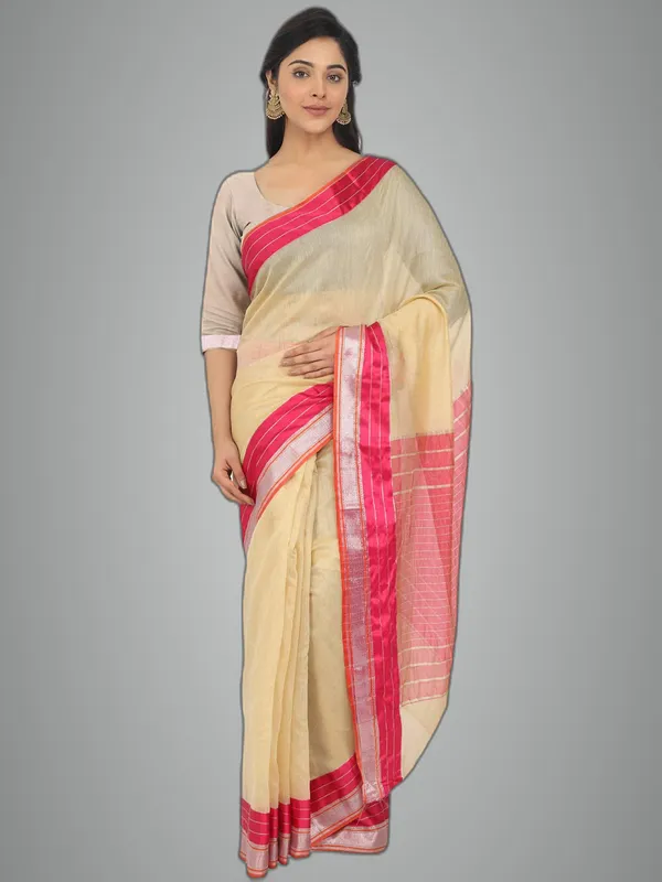 Yellow_Cotton_Silk_Premium_&_Elegant_Maheshwari_Saree_With_Blouse_Piece_For_Women