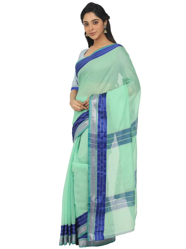 Light_Green_Cotton_Silk_Premium_&_Elegant_Maheshwari_Saree_With_Blouse_Piece_For_Women