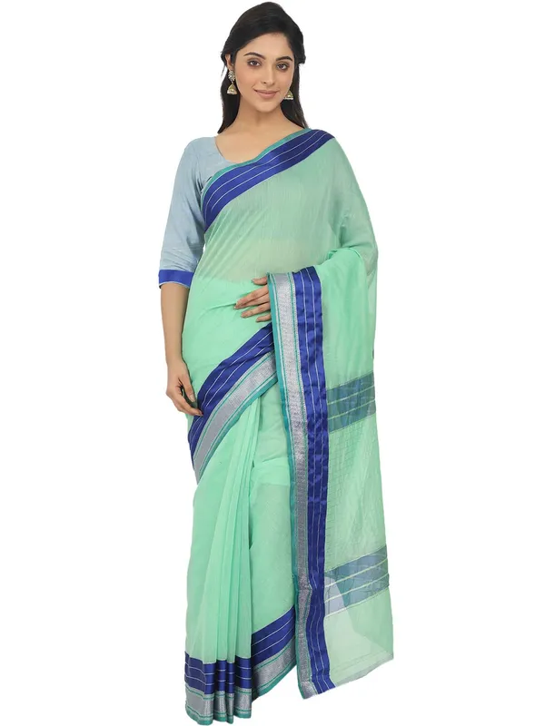 Light_Green_Cotton_Silk_Premium_&_Elegant_Maheshwari_Saree_With_Blouse_Piece_For_Women
