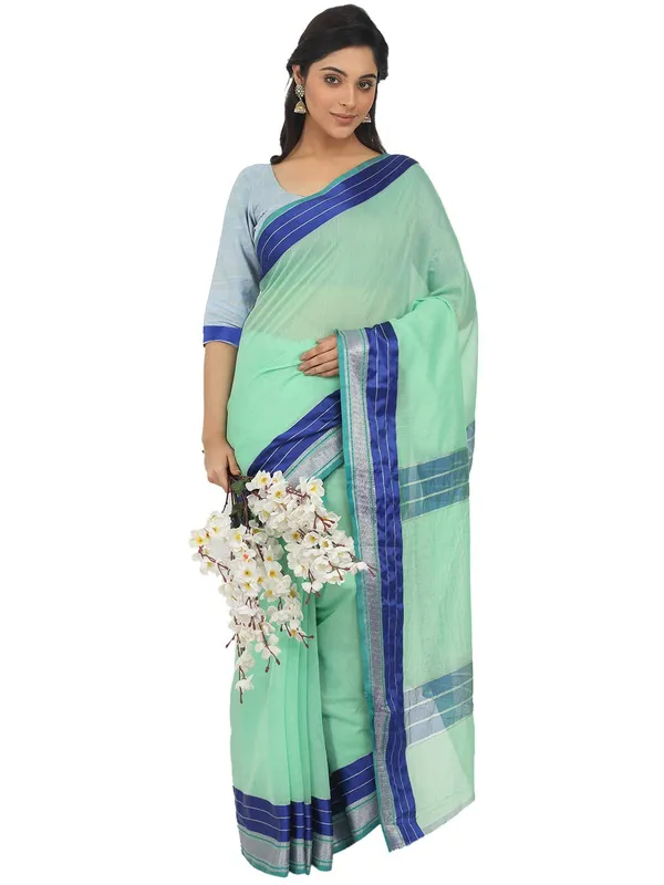 Light_Green_Cotton_Silk_Premium_&_Elegant_Maheshwari_Saree_With_Blouse_Piece_For_Women