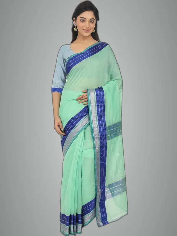 Light_Green_Cotton_Silk_Premium_&_Elegant_Maheshwari_Saree_With_Blouse_Piece_For_Women