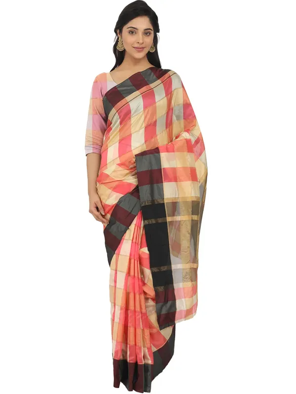 Pink_Silk___Jacquard_Woven_Premium_&_Elegant_(_Zari_Checkered_)_Saree_Saree_With_Blouse_Piece_For_Women