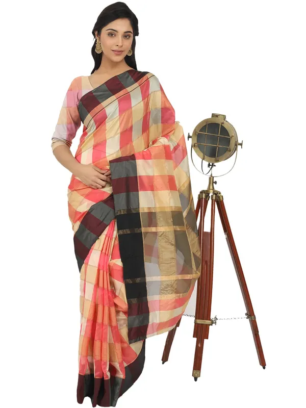 Pink_Silk___Jacquard_Woven_Premium_&_Elegant_(_Zari_Checkered_)_Saree_Saree_With_Blouse_Piece_For_Women