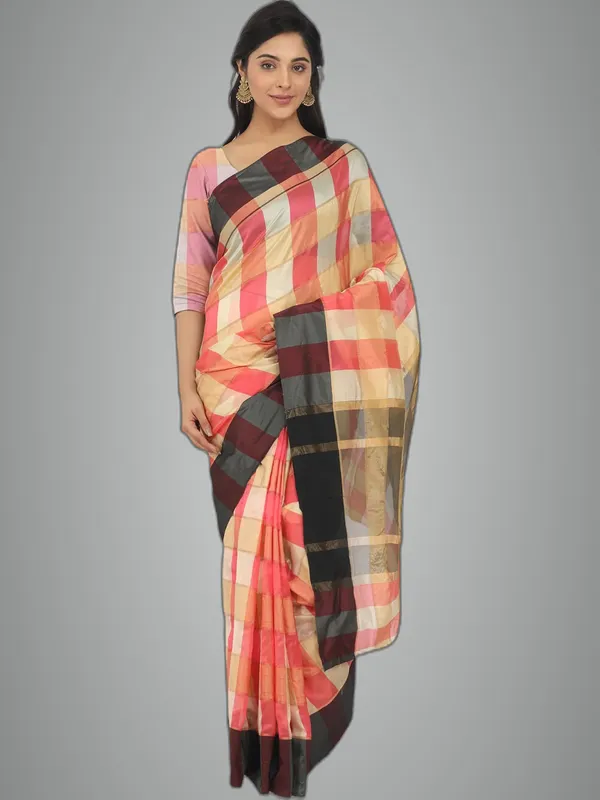 Pink_Silk___Jacquard_Woven_Premium_&_Elegant_(_Zari_Checkered_)_Saree_Saree_With_Blouse_Piece_For_Women