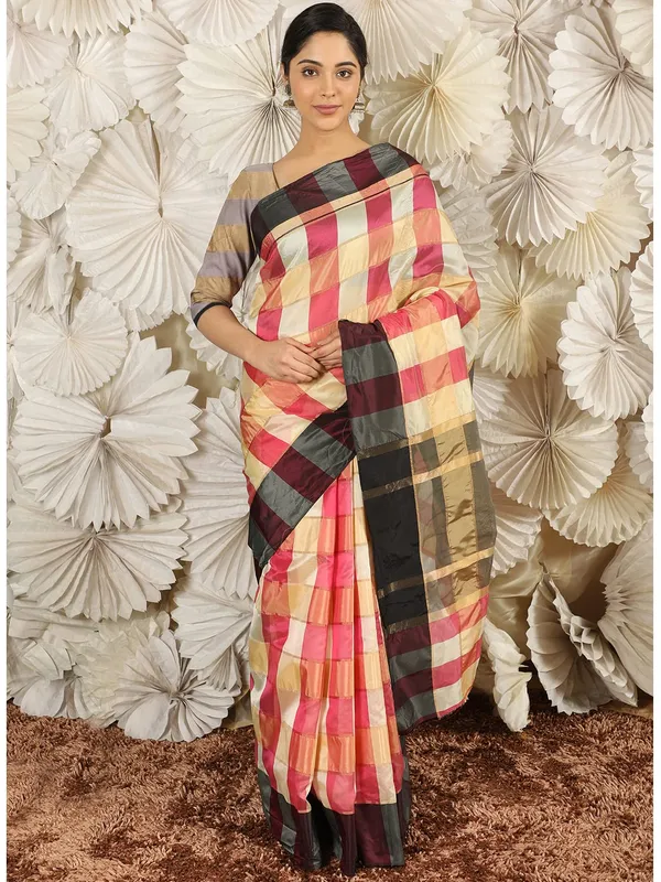 Yellow_Silk___Jacquard_Woven_Premium_&_Elegant_(_Zari_Checkered_)_Saree_Saree_With_Blouse_Piece_For_Women