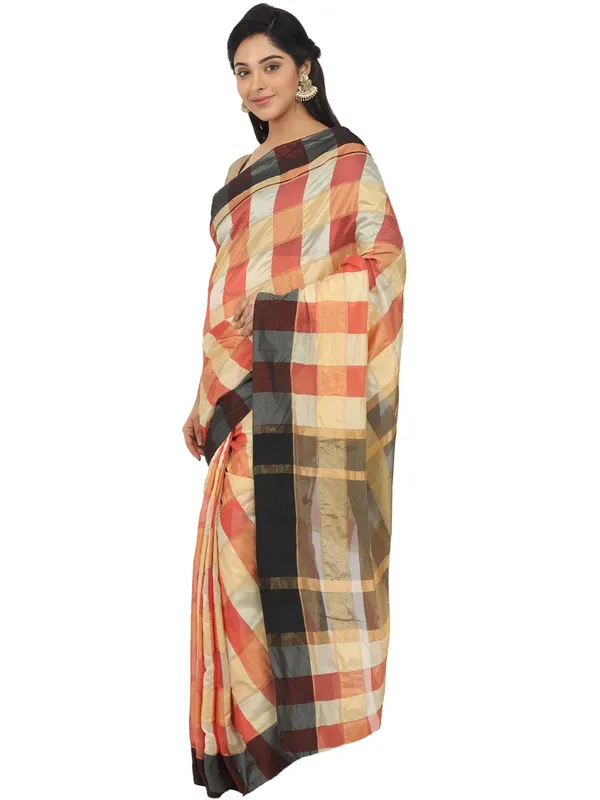 Beige_Silk___Jacquard_Woven_Premium_&_Elegant_(_Zari_Checkered_)_Saree_Saree_With_Blouse_Piece_For_Women