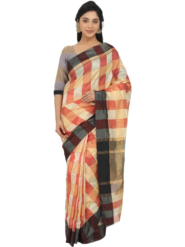 Beige_Silk___Jacquard_Woven_Premium_&_Elegant_(_Zari_Checkered_)_Saree_Saree_With_Blouse_Piece_For_Women