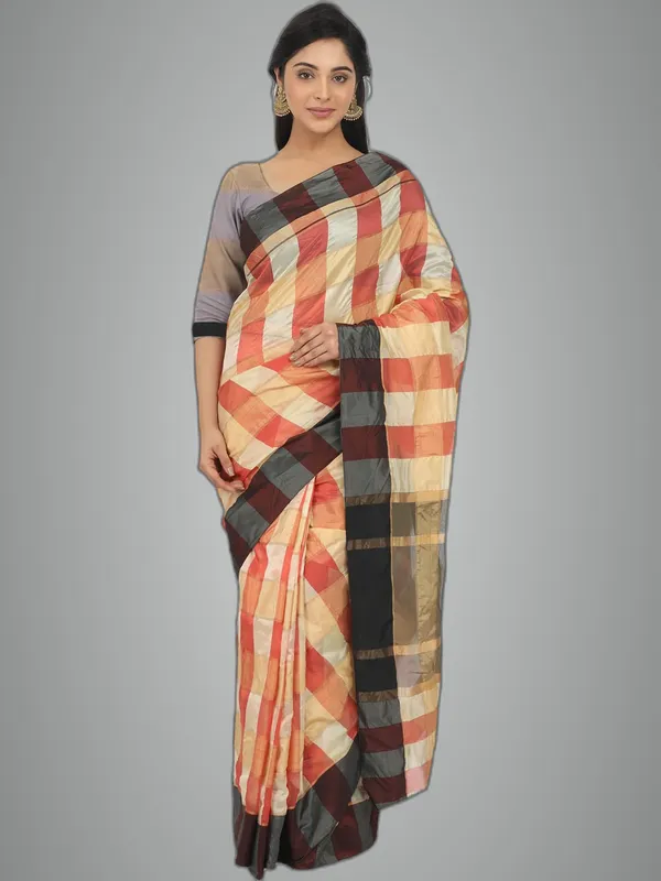 Beige_Silk___Jacquard_Woven_Premium_&_Elegant_(_Zari_Checkered_)_Saree_Saree_With_Blouse_Piece_For_Women