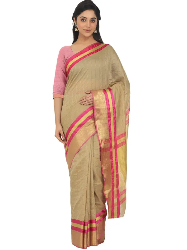 Beige_Cotton_Silk_Premium_&_Elegant_(_Checkered_)_Maheshwari_Saree_With_Blouse_Piece_For_Women