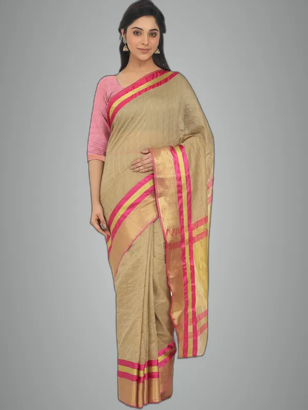Beige_Cotton_Silk_Premium_&_Elegant_(_Checkered_)_Maheshwari_Saree_With_Blouse_Piece_For_Women