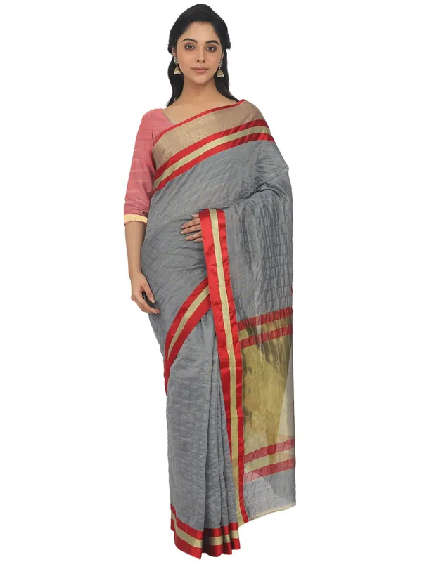 Grey_Cotton_Silk_Premium_&_Elegant_(_Checkered_)_Maheshwari_Saree_With_Blouse_Piece_For_Women