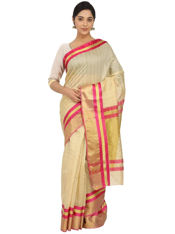 Cream_Cotton_Silk_Premium_&_Elegant_(_Checkered_)_Maheshwari_Saree_With_Blouse_Piece_For_Women