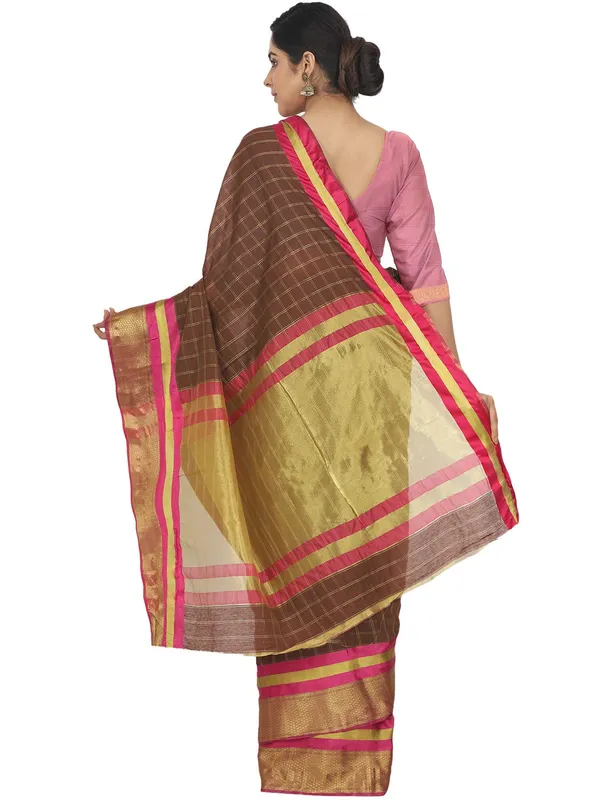 Brown_Cotton_Silk_Premium_&_Elegant_(_Checkered_)_Maheshwari_Saree_With_Blouse_Piece_For_Women