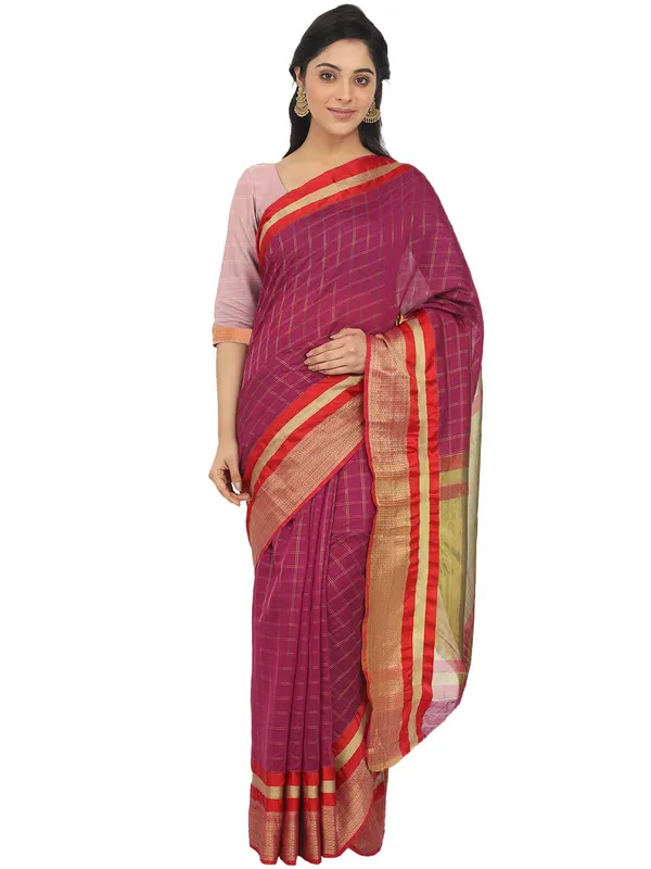 Purple_Cotton_Silk_Premium_&_Elegant_(_Checkered_)_Maheshwari_Saree_With_Blouse_Piece_For_Women