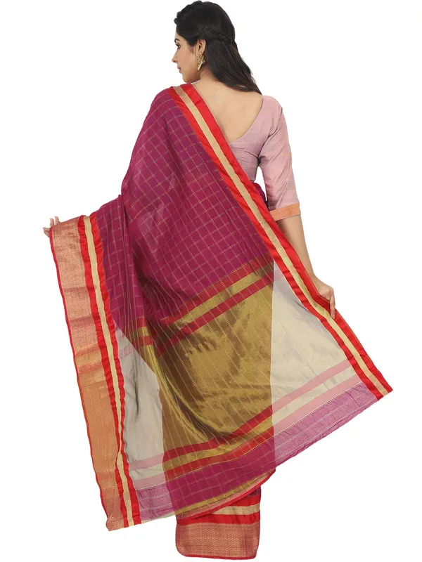 Purple_Cotton_Silk_Premium_&_Elegant_(_Checkered_)_Maheshwari_Saree_With_Blouse_Piece_For_Women