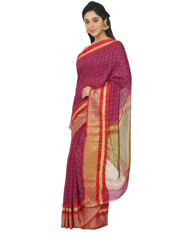Purple_Cotton_Silk_Premium_&_Elegant_(_Checkered_)_Maheshwari_Saree_With_Blouse_Piece_For_Women