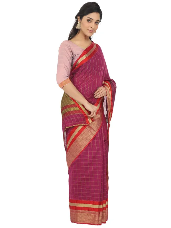 Purple_Cotton_Silk_Premium_&_Elegant_(_Checkered_)_Maheshwari_Saree_With_Blouse_Piece_For_Women