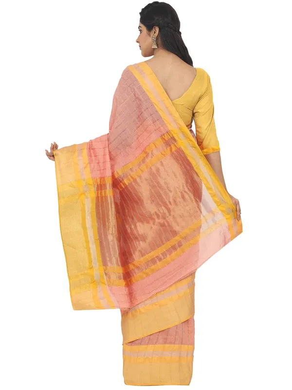 Peach_Cotton_Silk_Premium_&_Elegant_(_Checkered_)_Maheshwari_Saree_With_Blouse_Piece_For_Women