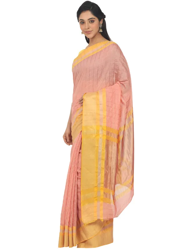 Peach_Cotton_Silk_Premium_&_Elegant_(_Checkered_)_Maheshwari_Saree_With_Blouse_Piece_For_Women