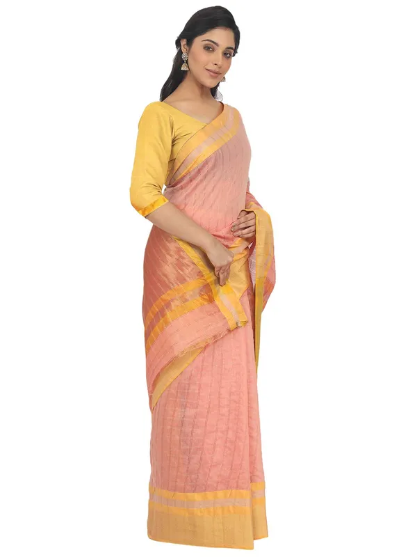Peach_Cotton_Silk_Premium_&_Elegant_(_Checkered_)_Maheshwari_Saree_With_Blouse_Piece_For_Women