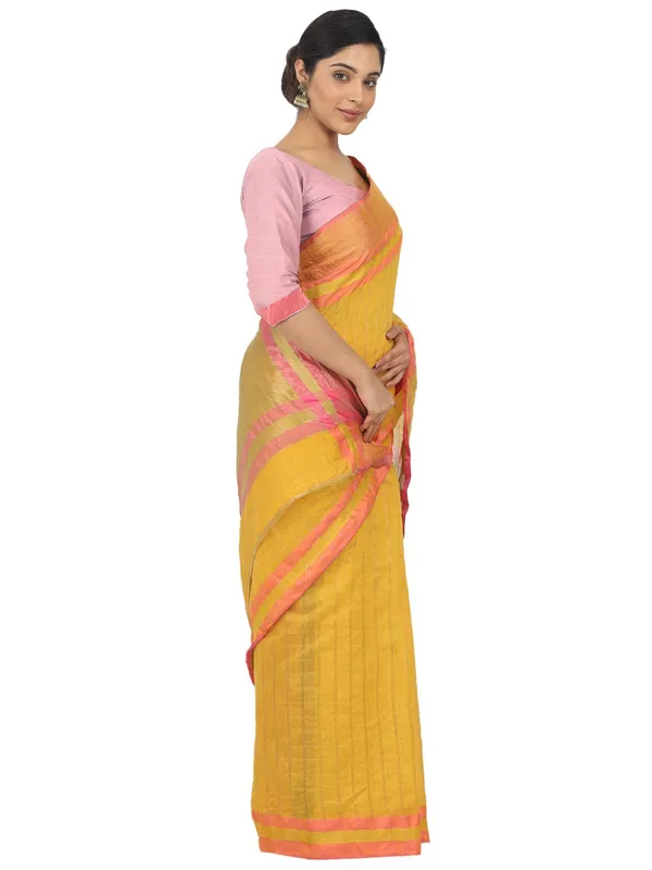 Yellow_Cotton_Silk_Premium_&_Elegant_(_Checkered_)_Maheshwari_Saree_With_Blouse_Piece_For_Women