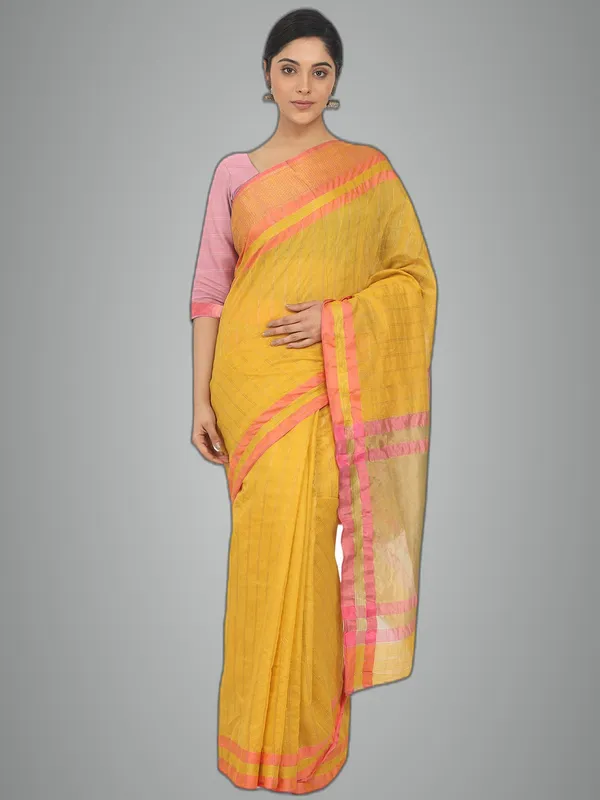 Yellow_Cotton_Silk_Premium_&_Elegant_(_Checkered_)_Maheshwari_Saree_With_Blouse_Piece_For_Women