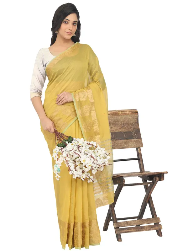 Yellow_Polycotton_Premium_&_Elegant_(_Zari_Border_)_Tant_Saree_With_Blouse_Piece_For_Women