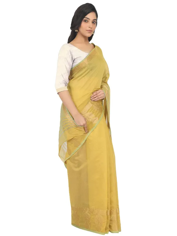 Yellow_Polycotton_Premium_&_Elegant_(_Zari_Border_)_Tant_Saree_With_Blouse_Piece_For_Women