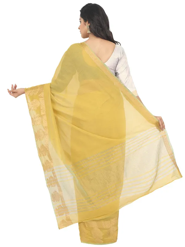 Yellow_Polycotton_Premium_&_Elegant_(_Zari_Border_)_Tant_Saree_With_Blouse_Piece_For_Women