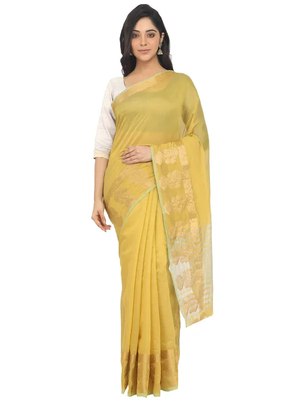 Yellow_Polycotton_Premium_&_Elegant_(_Zari_Border_)_Tant_Saree_With_Blouse_Piece_For_Women