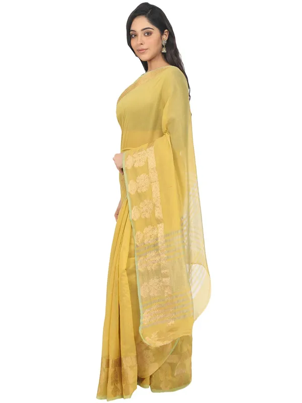 Yellow_Polycotton_Premium_&_Elegant_(_Zari_Border_)_Tant_Saree_With_Blouse_Piece_For_Women
