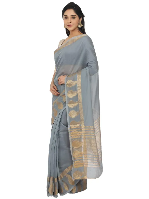 Grey_Polycotton_Premium_&_Elegant_(_Zari_Border_)_Tant_Saree_With_Blouse_Piece_For_Women