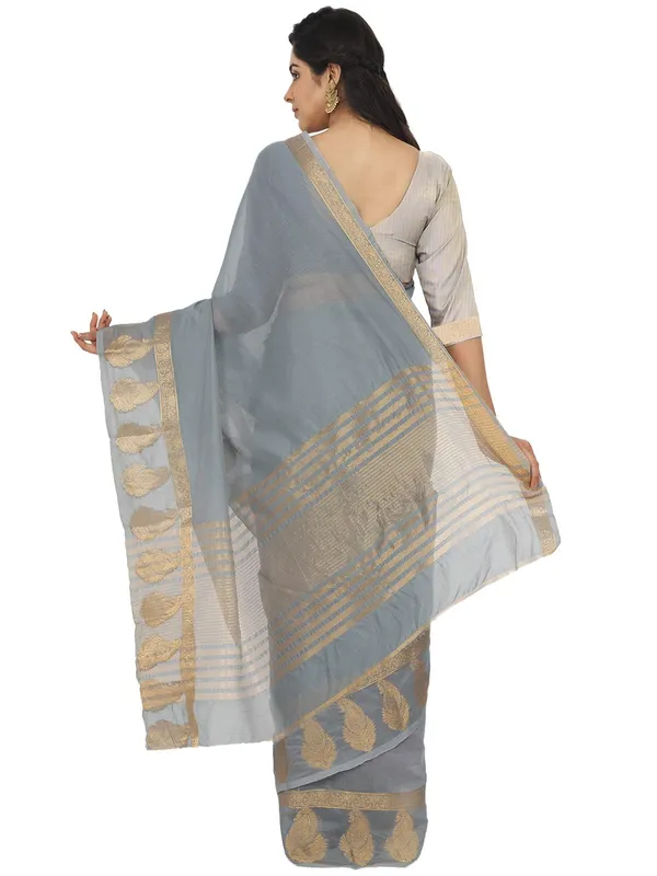 Grey_Polycotton_Premium_&_Elegant_(_Zari_Border_)_Tant_Saree_With_Blouse_Piece_For_Women